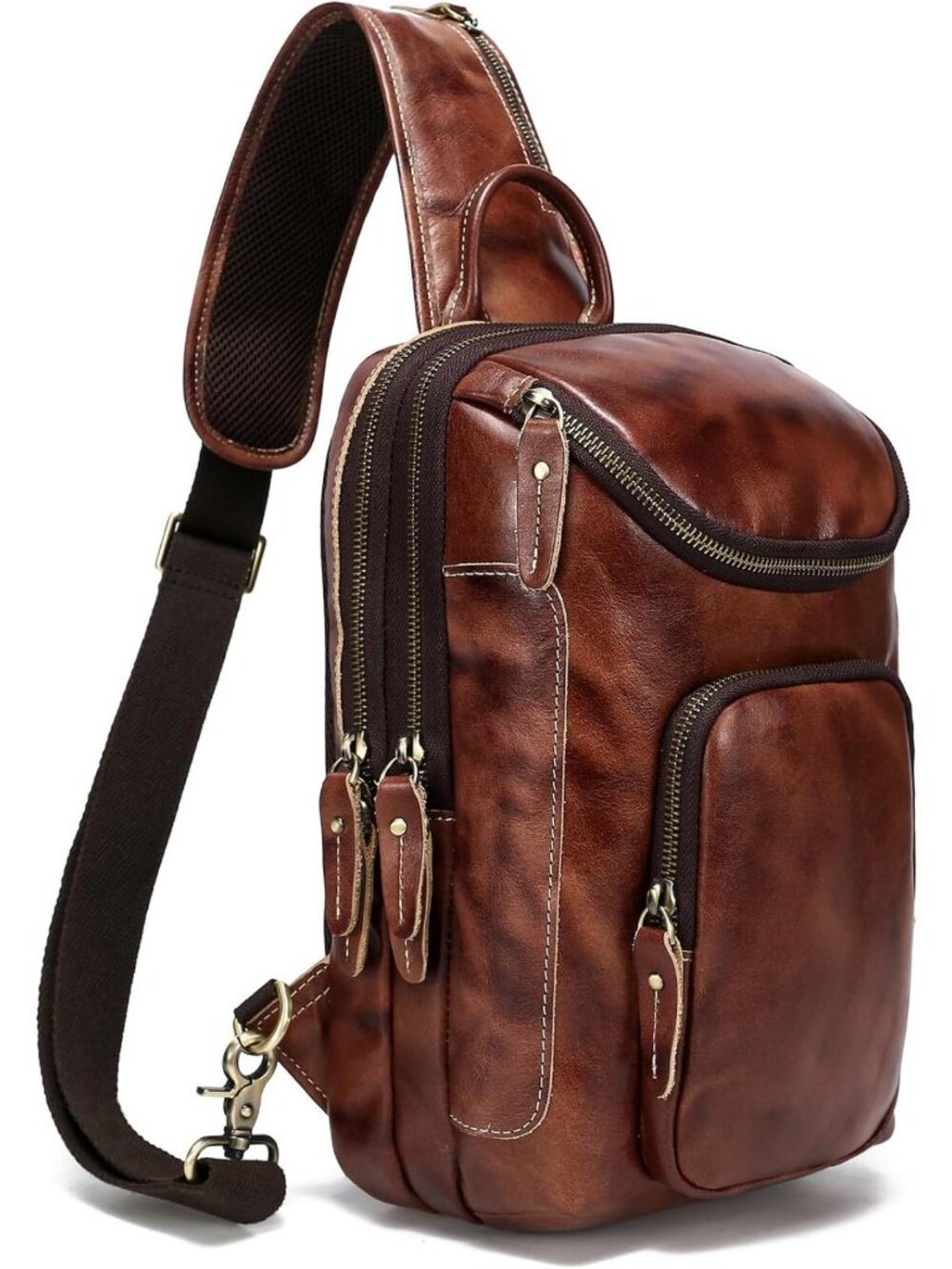 Vintage Full Grain Leather Sling Bag | Stylish Crossbody Chest Daypack